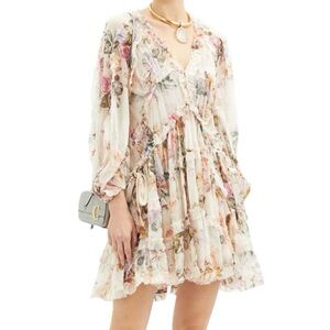 ZIMMERMANN Brighton Frill Billow Floral Georgette Minidress Size AU 2 / US M (8)